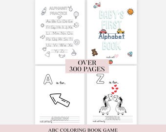 Over 300 Pages ABC Baby Shower Coloring Book Baby's First ABC Book Minimalist Theme Alphabet Book Baby Shower Game Or Activity Printable PDF