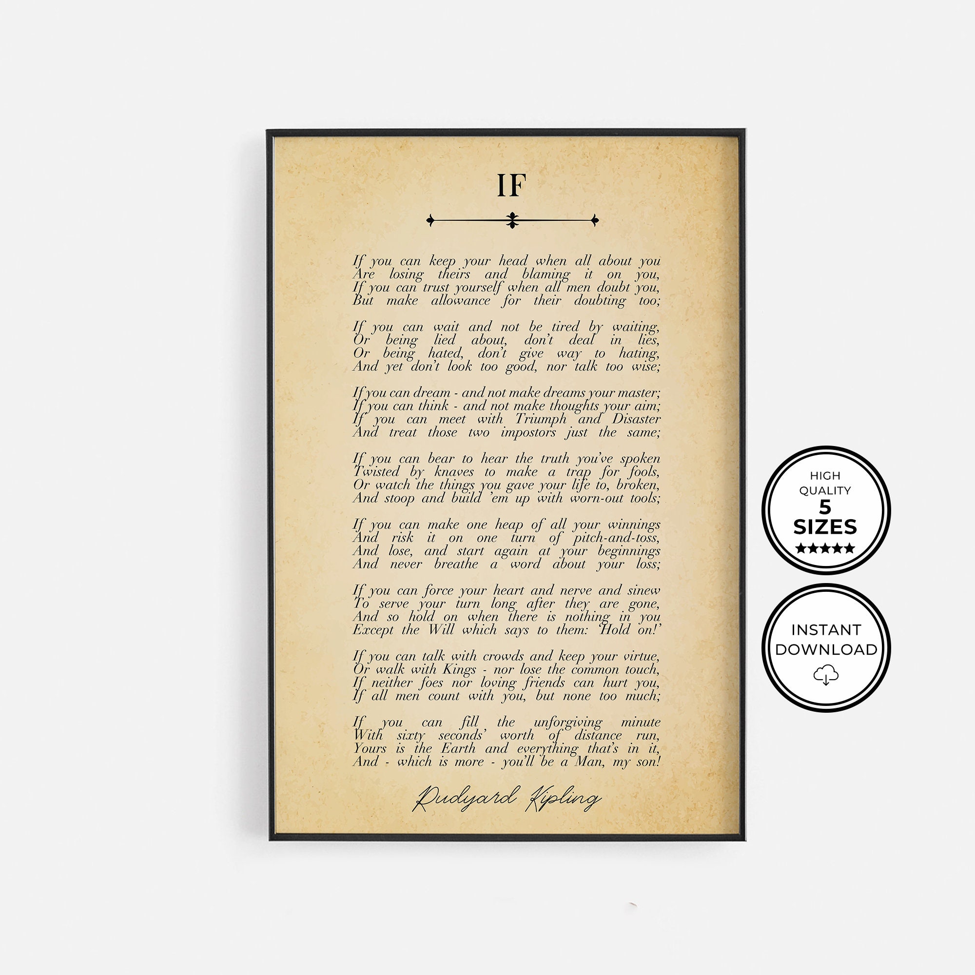If Poem, 1895 Rudyard Kipling, Printable If Poem, Famous Poem ...