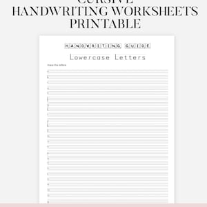 May include: A printable PDF worksheet for cursive handwriting practice. The document features lined pages for tracing lowercase letters, with the words "Cursive Handwriting Worksheets Printable" at the top. The text "Instant Download Printable PDF Planner" is at the bottom.