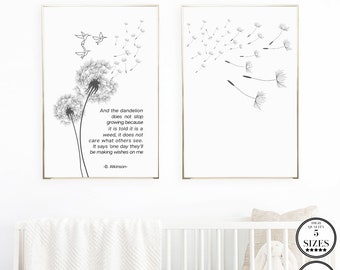Dandelion Wish Quote Print, Printable Dandelion Wall Art, Motivational Poem, Positivity Quote Gift, Inspiring Words Sign Home Decor Wall Art