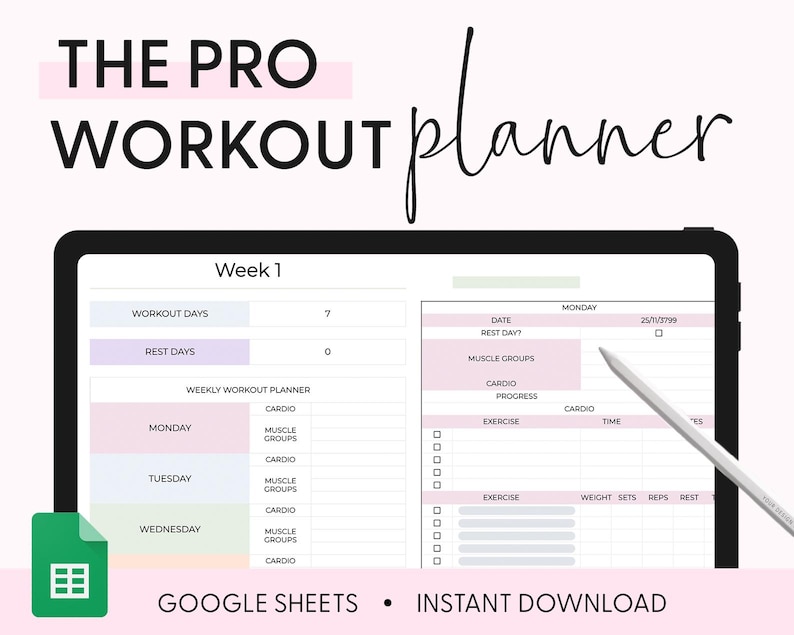 Workoutplanner Google Spreadsheets Workout-tracker Spreadsheet Fitnessplannersjabloon Gym checklist Gewichtheffen Trainingskalender Pilates afbeelding 14