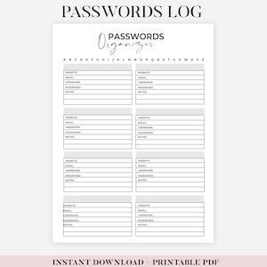Password Tracker Printable, Passwords Journal List, Password Keeper, Password Organizer, Password Log A4/A5/Letter/Half Instant Download PDF
