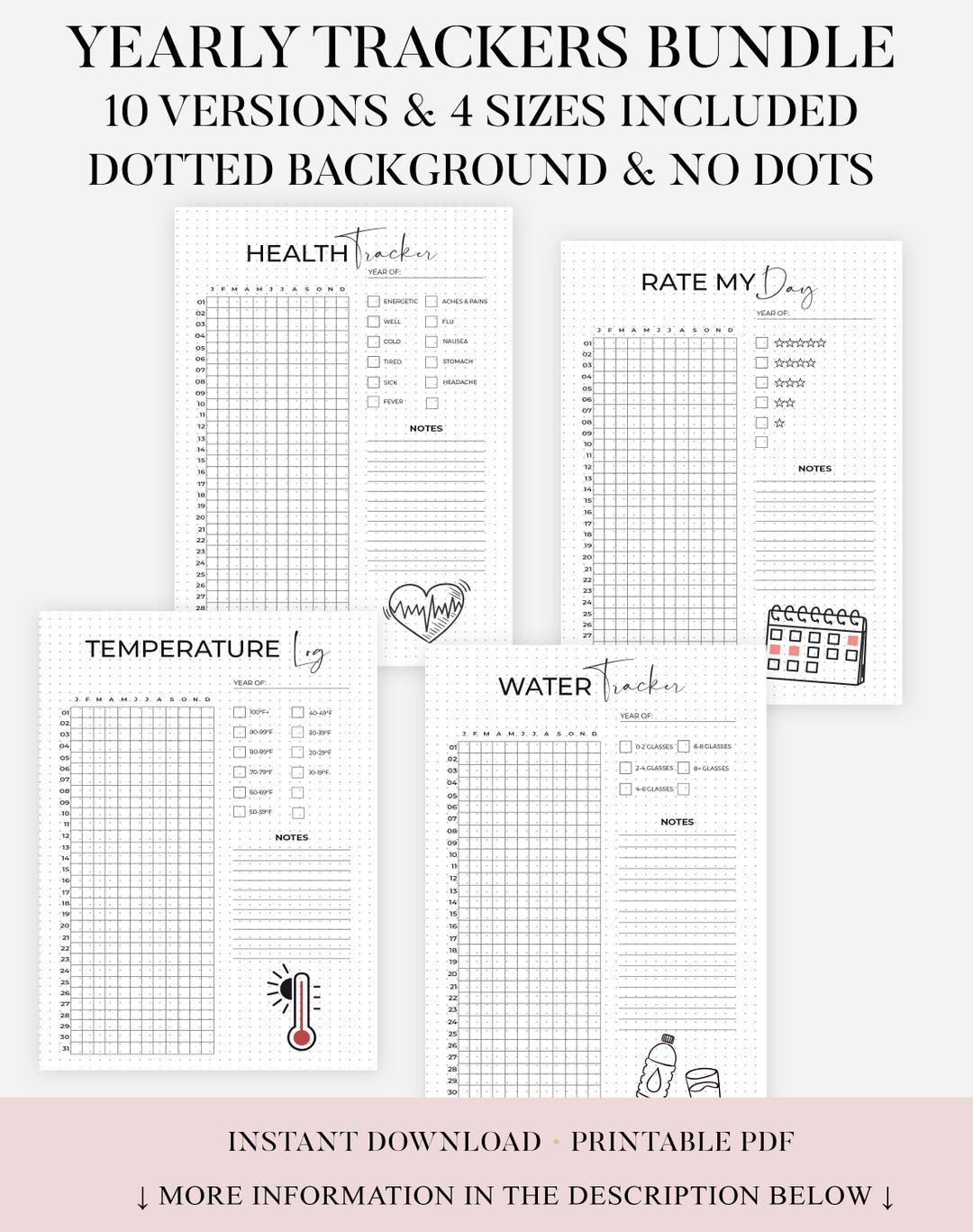 Yearly Trackers Bundle - Journal Pages Printable - Yearly Habit ...