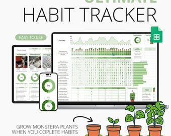 Daily Habit Tracker Spreadsheet Weekly Habit Planner Monthly Habit Routine Tracker Digital Goal Time Management Google Sheets Template