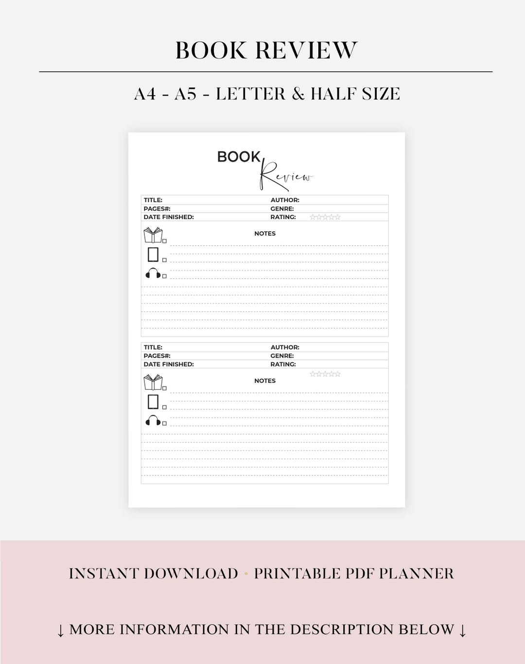 Reading Log, Reading Printable Journal Page, Planner Page, Book Tracker ...