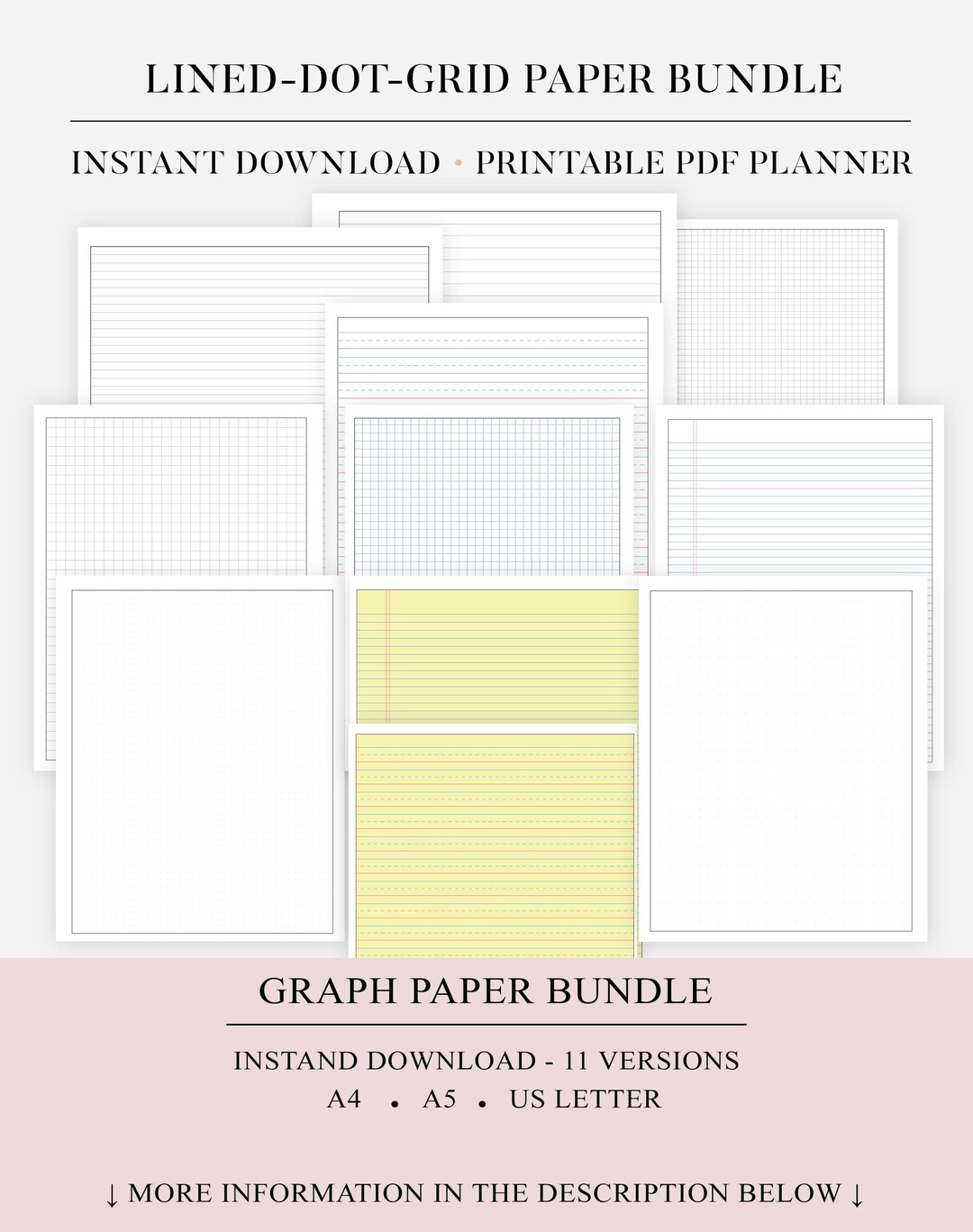 Dot Grid Paper Bundle Printable, Lined Paper, Graph Paper, Notebook ...