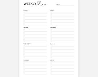 Agenda hebdomadaire, Programme hebdomadaire, Agenda hebdomadaire imprimable, liste de tâches, Agenda hebdomadaire, Aperçu de la semaine, A4/A5/Lettre/Demi-lettre