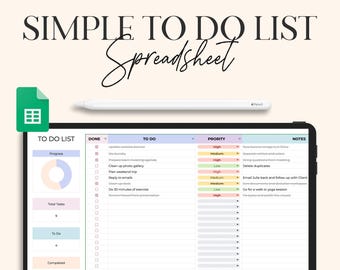 To Do List Task Tracker Template Productivity Planner Spreadsheet Daily Weekly Monthly To-Do Task Management Checklist ADHD Google Sheets