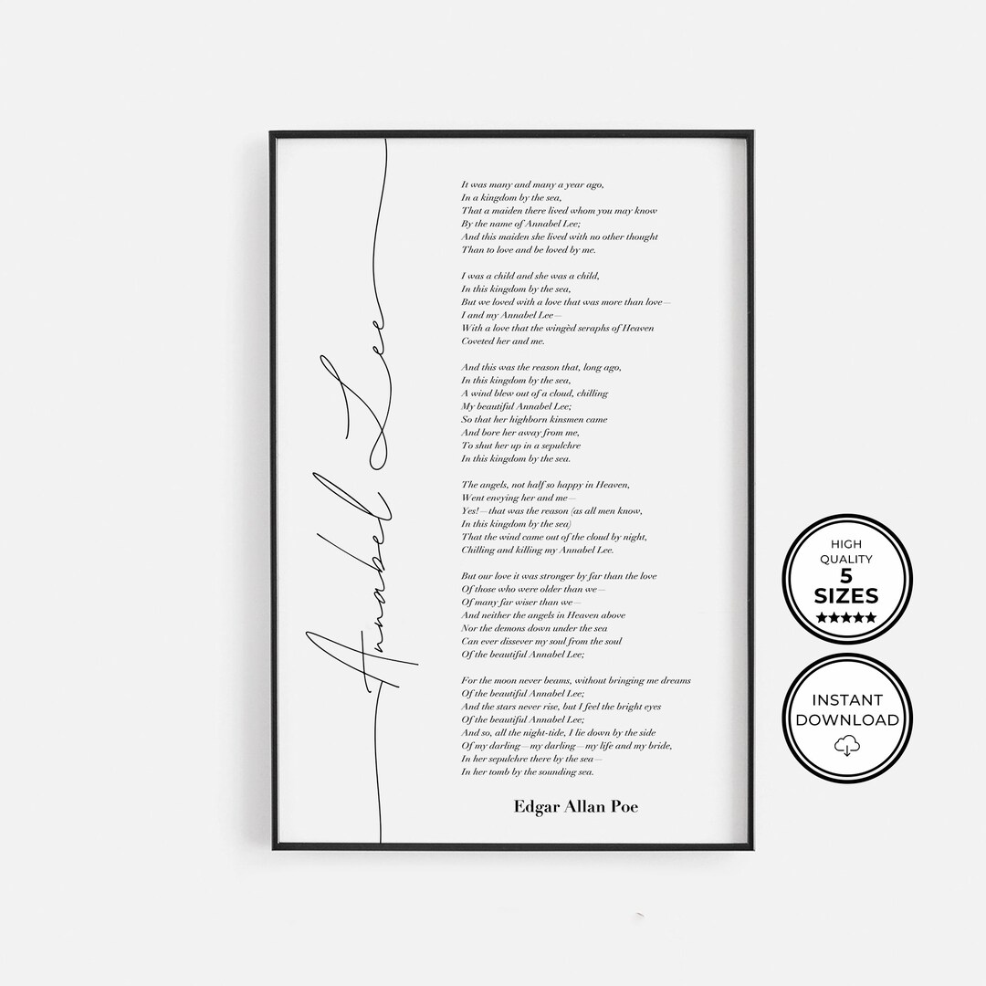 Edgar Allan Poe Wall Art, Printable Poem, Annabel Lee Poster