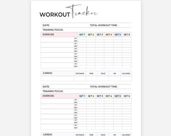 Workout Tracker Printable, Daily Exercise Log, Fitness Journal, Workout Planner, Fitness Planner, A4/A5/Letter/Half Size, Instant Download