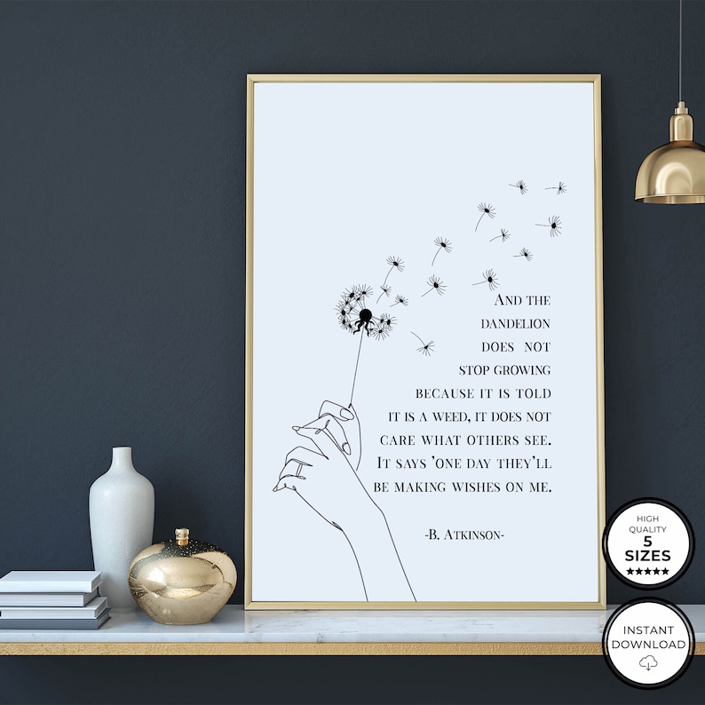Dandelion Wish Quote, Printable Dandelion Wall Art, Motivational Print ...