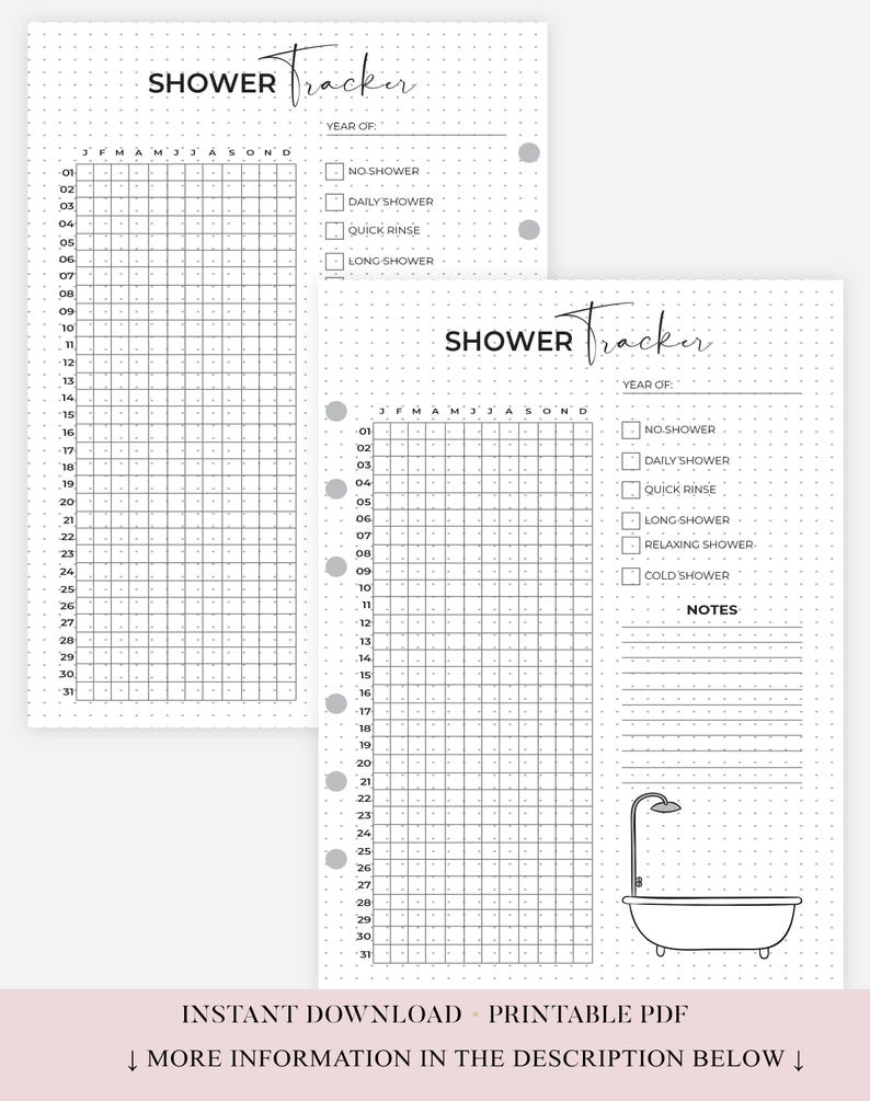 Shower Notes Shower Tracker - Track Shower - Printable Journal Page - Planner Page ...