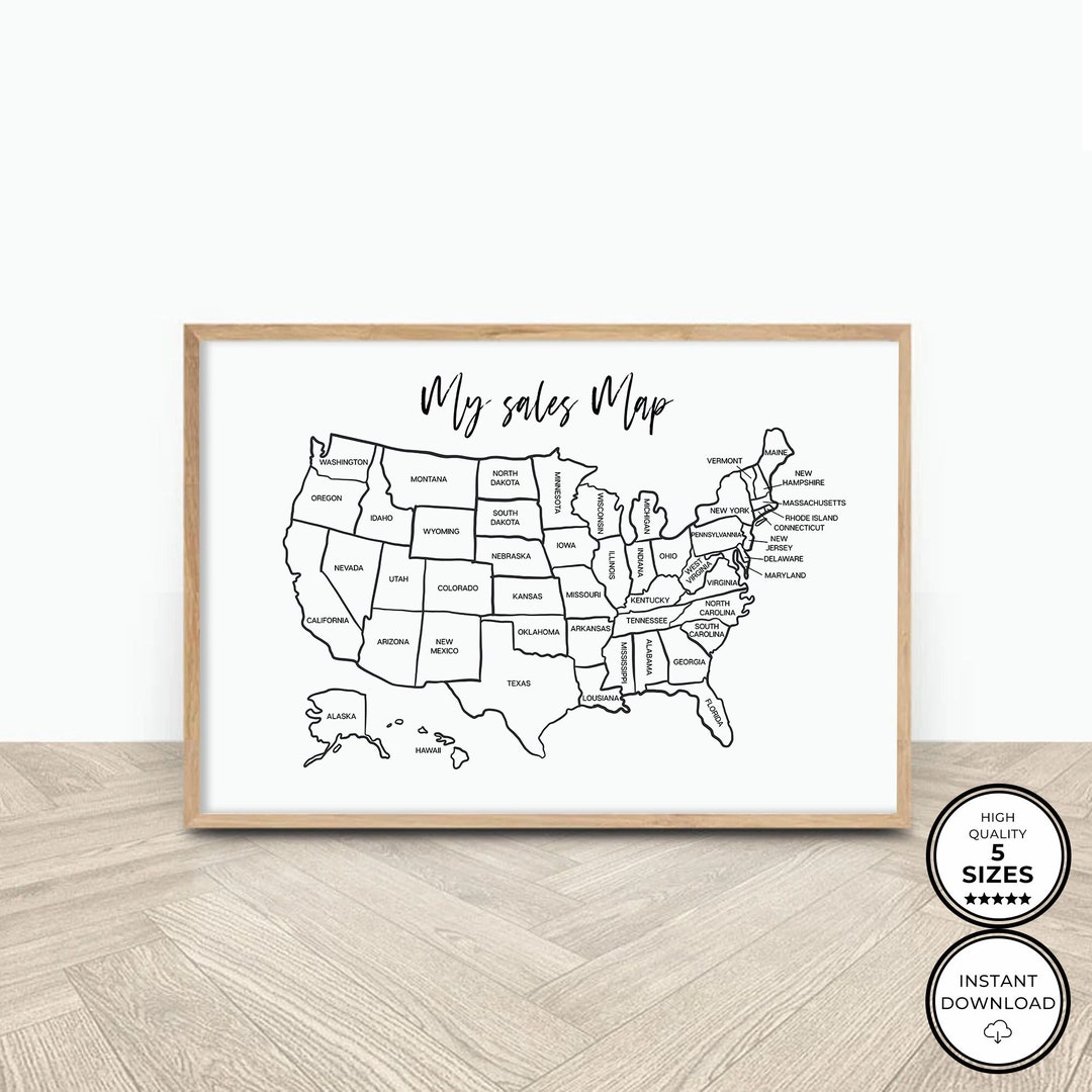 United States Map Color Coloring Printable USA US Sales Map - Etsy