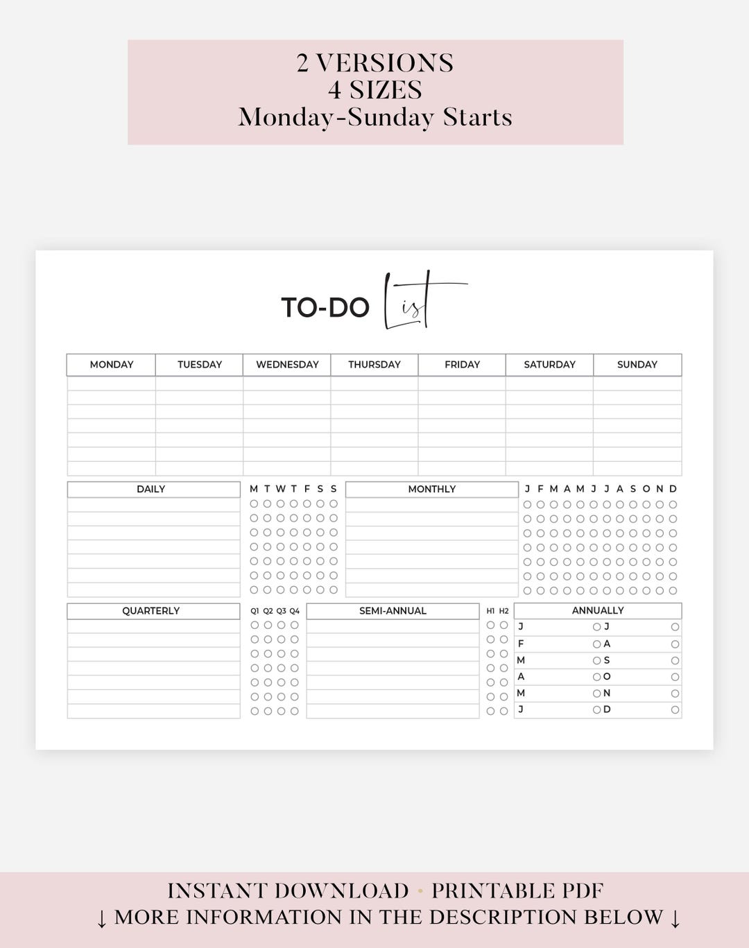 Printable to Do List Template Black and White PDF Checklist Daily ...