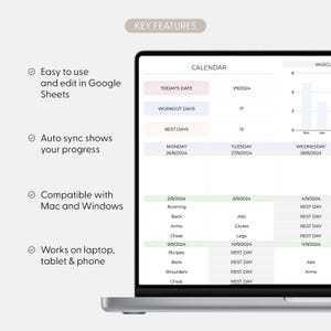 Workoutplanner Google Spreadsheets Workout-tracker Spreadsheet Fitnessplannersjabloon Gym checklist Gewichtheffen Trainingskalender Pilates afbeelding 5
