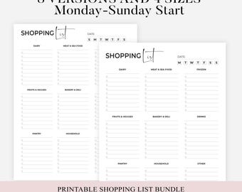 Grocery List Printable Template, Editable Grocery List, Grocery Planner, Food Shopping List, A4/A5/US Letter/Half Size, Instant Download PDF
