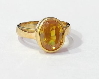AAA+ Natural Certified Yellow Sapphire Ring: 5.50 Carat Oval Gem, 14K Gold Plated Sterling Silver