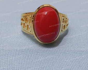 AAA+ Natural Certified Handmade Red Coral Ring: 925 Sterling Silver, Gold Plated Band