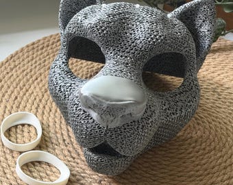 3D-geprinte TPU-panterhoofdbasis voor fursuit | Semi-realistisch masker van een grote kat (inclusief oogbeschermers)