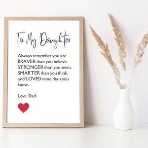 Para minha filha, poema para filha, lembre-se sempre que você é mais corajoso do que pensa, presente do pai para filha, cartão para impressão para filha