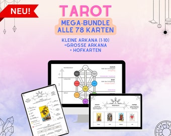 Tarot Mega-Bundle - Study-Workbook auf deutsch, für Anfänger und Fortgeschrittene im Kartenlegen, 57-Seiten PDF, alle 78 Karten, Download