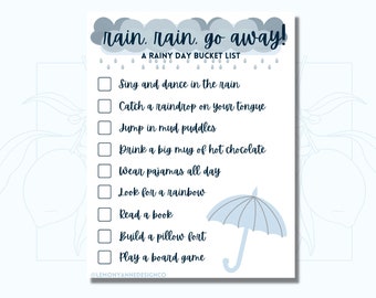Regenachtige dag bucketlist afdrukbaar | Activiteiten op regenachtige dagen voor kinderen | Regenachtige dag afdrukbaar | Leuk voor kinderen