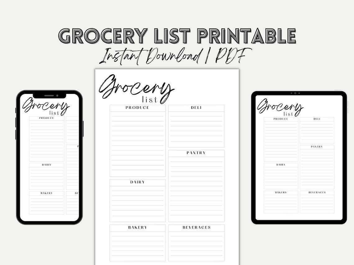 Simple Grocery List Printable Classic Grocery List Instant Download ...