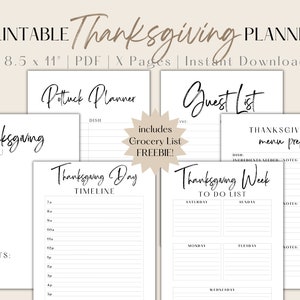 Holiday Planner Printable, Thanksgiving Planner, Thanksgiving Decor, Grocery List Template, Thanksgiving Menu, Party Planning Binder, Modern