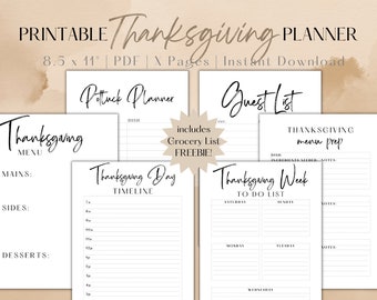 Thanksgiving Planner, Thanksgiving Planner Kit, Thankgiving Planner Printable, Thanksgiving Planner Bundle, Thanksgiving Printable Menu