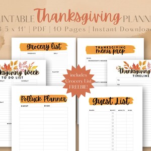 Thanksgiving Planner Printable, Thanksgiving Menu, Grocery List Template, Holiday Party Planner, Thanksgiving Decor, Thanksgiving Printable