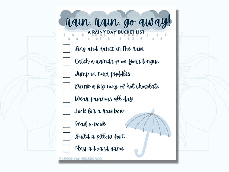 Rainy Day Bucket List Printable Rainy Day Activities for Kids Rainy Day