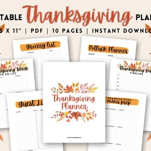 Thanksgiving Planner, Holiday Planner Printable, Thanksgiving Planner Printable, Thanksgiving Menu, Grocery List Template, Hostess Organizer