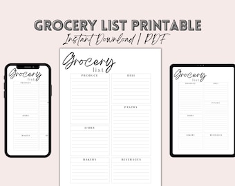 Einkaufsliste Printable | Sofort Download | PDF Einkaufszettel Vorlage | Einkaufsliste Printable| Lebensmittelgeschäft Vorlage | Einkaufszettel