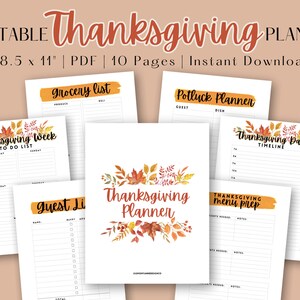 Thanksgiving Planner, Thanksgiving Planner Kit, Thankgiving Planner Printable, Grocery List Template, Thanksgiving Printable Menu, Hostess
