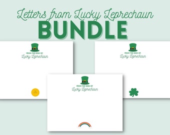 St Patrick's Day Bundle | Leprechaun Letter | St Patricks Day Card | Leprechaun Notecard | Lucky Leprechaun Printable | Lucky Charms
