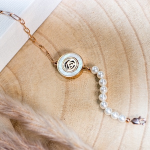 Bracelet Pearl Bracelet rose gold - Diffuser Pendant Mother-of-pearl - Essential oils Aromatherapy - Fragrance bracelet - Gift - Jewelry - Diffuser