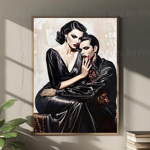 Vampire Couple Print, Gothic Gallery Wall Art, Vampire Bite Painting, Dracula, Art Poster Print,Dark Academia,Victorian Lady Print,Goth Gift