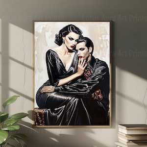 Vampire Couple, Vampire Poster, Gothic Romance, Gothic Art Print, Dracula, Halloween Decor, Oil Painting Print, Vintage Portrait, Goth Decor