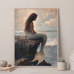 Dark Academia Rustic Mermaid Siren Print, Coastal Ocean Aesthetic, Greenhouse Art Print, Moody Baroque Art, Light Academia, Art Poster Print