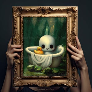 Baby Ghost In Bathtub Print, Baby Shower Ghost Painting, Cute Little Ghost Funny Bathroom Art, Ghost Lover Gift, Ghost Bathroom Goth Decor