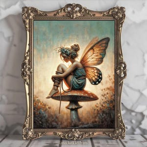 Golden Fairy Art Print,Rooted Glen Fae,Dark Maximalist Art,Spring Floral Fairy,Fantasy Cottagecore Picture,Mushroom Picture,Art Poster Print