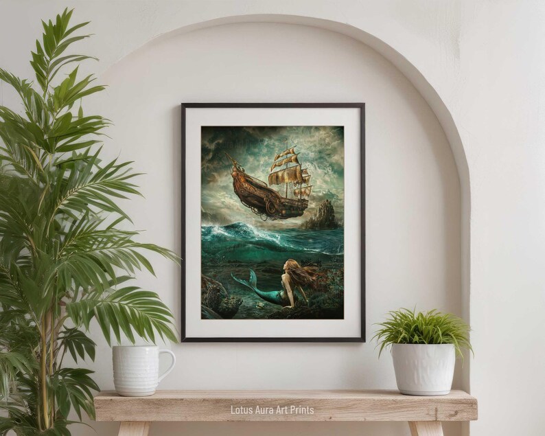 Art Poster Print,mermaid aesthetic,goblincore art,light academia print,mermaidcore,cottagecore poster,fairycore,french aesthetic,Dark Rustic Mermaid Painting,Greenhouse Art Print,Coastal Ocean Aesthetic,Nautical Wall Art,Baroque Siren Painting