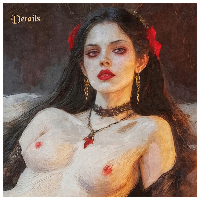 Gothic Romantasy Femme Fatale Art, Occult Vampire Bedroom Oil Painting,Dark Book Lover Decor,Vampire Couple Gift,mature content,vampire legends,vampire bride,bride of dracula,femme fatale,gothic fairy tale,gothic romantasy,dark gothic vampire,gothic occult art,dark academia,gothic mythology,vampire couple print,dark book lover gift,edgar allen poe art, moody raven wall art,sorcellerie,sex magick,Vampire's Bride,Bride Of Dracula Print