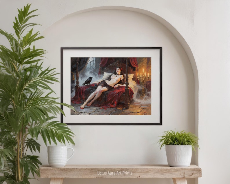 Vampire Couple Gift,mature content,vampire legends,vampire bride,bride of dracula,femme fatale,gothic fairy tale,gothic romantasy,dark gothic vampire,gothic occult art,dark academia,gothic mythology,vampire couple print,dark book lover gift,edgar allen poe art, moody raven wall art,sorcellerie,sex magick,Vampire's Bride,Bride Of Dracula Print,Gothic Romantasy Femme Fatale Art, Occult Vampire Bedroom Oil Painting,Dark Book Lover Decor
