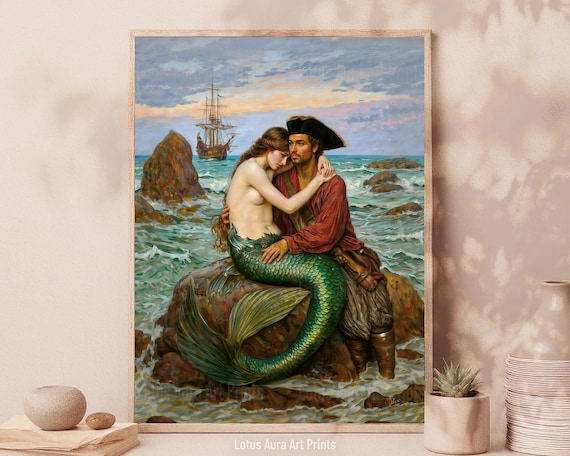 Azure Bond,light Academia Rustic Mermaid Print,coastal Ocean