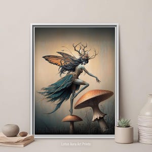 Golden Fairy Art Framed Canvas Print, Wild Dance, Fantasy Cottagecore Picture, Autumn Fae Poster, Whimsical Nature Wall Decor,Pixie Faerie