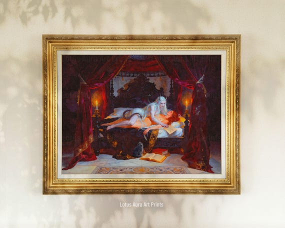 Dracula's Bride Print,Gothic Romantasy Femme Fatale Art,Occult Vampire Bedroom Oil Painting,Vampire Couple Gift,Letters Of Crimson Vow