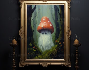 Mushroom Ghost, Vintage Poster, Art Poster Print, Dark Academia, Gothic, Cottagecore, Witch Art,Abandoned Art,Dark Academia Room Decor Gift