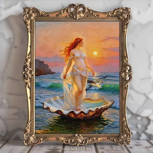 Aphrodite Rising Goddess Of Love And Beauty Print,Birth Of Venus Whimsical Goth Wall Art,Coastal Ocean Decor,Esoteric Divine Femininity Gift
