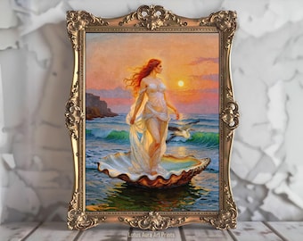 Aphrodite Rising Goddess Of Love And Beauty Print,Birth Of Venus Whimsical Goth Wall Art,Coastal Ocean Decor,Esoteric Divine Femininity Gift
